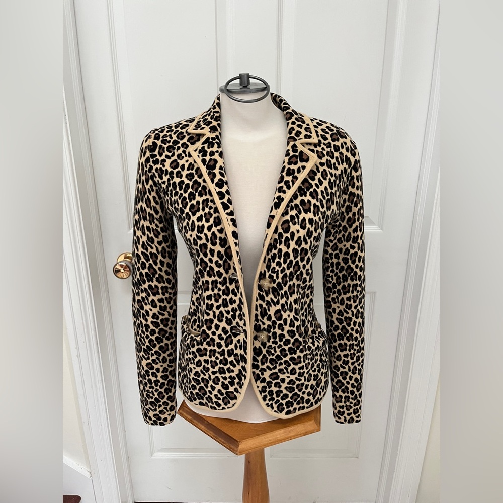 Nordstrom 1901 Sweater Blazer Cheetah Animal Print Womens Tan Black Size S - Picture 4 of 8
